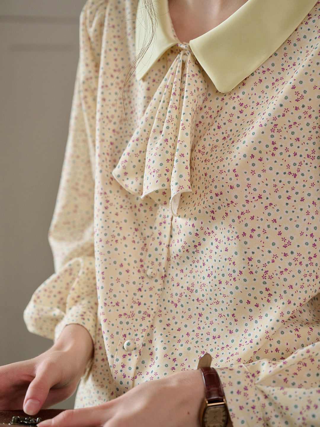 【Final Sale】Alexis Long Sleeve Patchwork Peter Pan Collar Embroidery Casual Blouse
