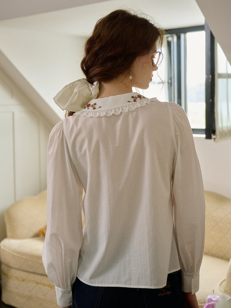 Doll Collar Layered Patchwork Shirt
