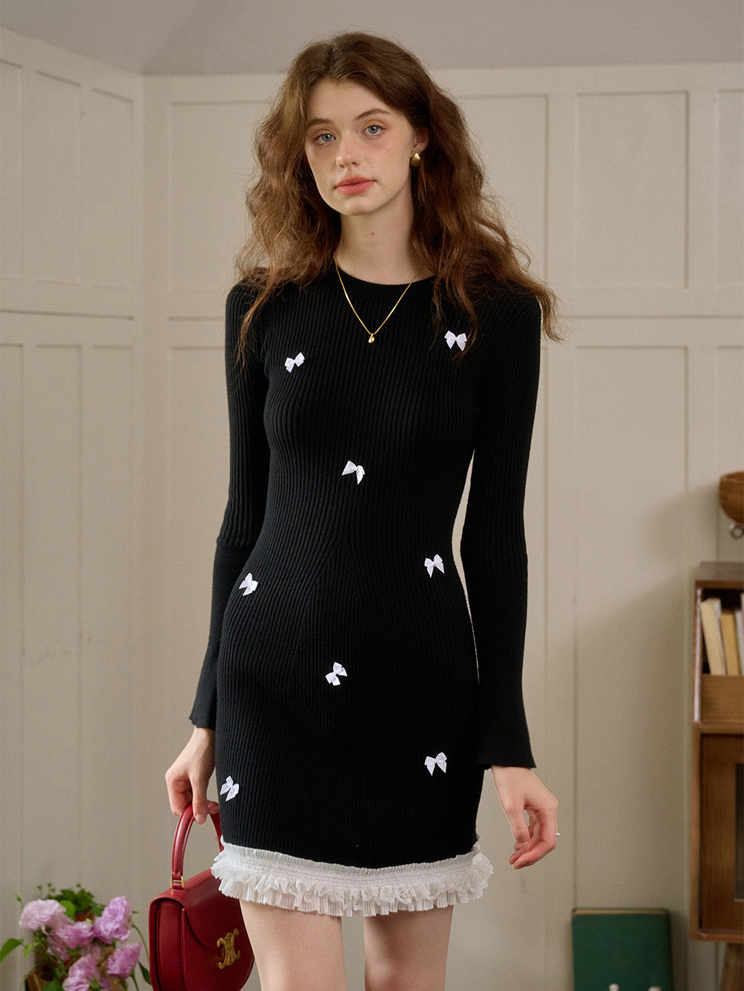 【Final Sale】Rhea Round Neck Bow Knit Dress