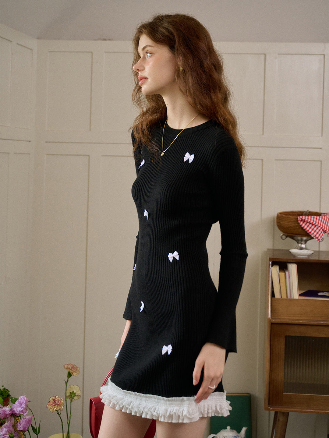 【Final Sale】Rhea Round Neck Bow Knit Dress