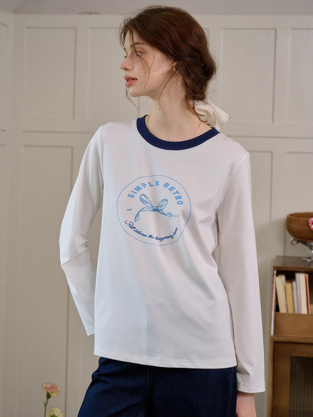 【Final Sale】Hunter Round Neck Bow Pattern Top