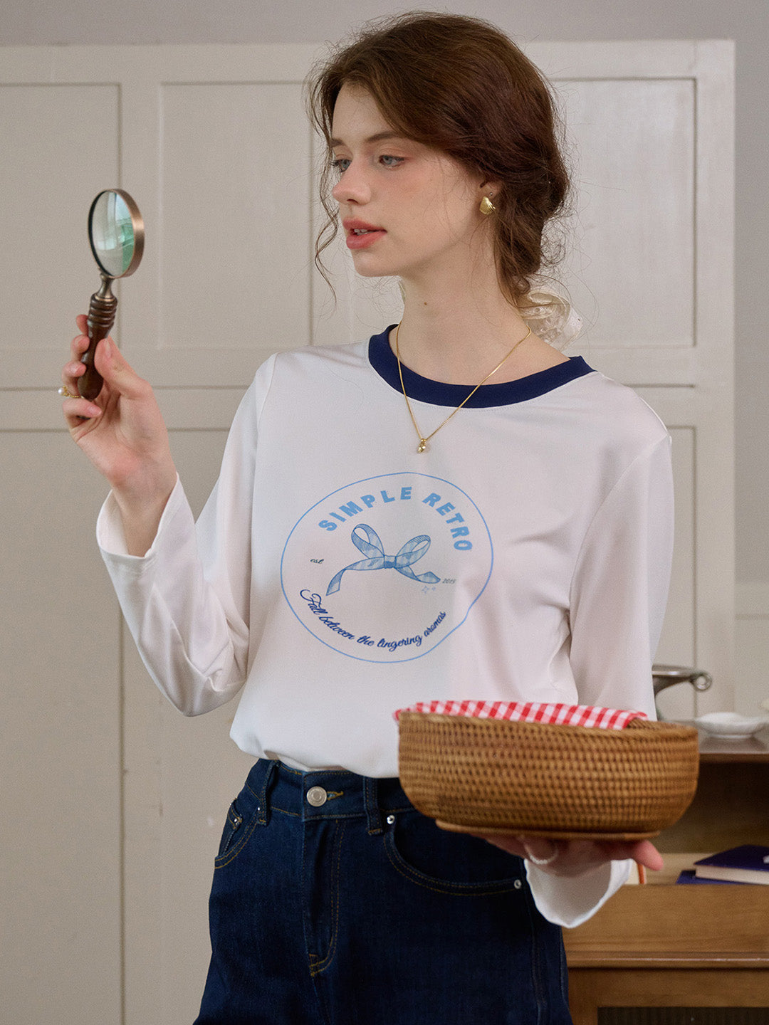 【Final Sale】Hunter Round Neck Bow Pattern Top