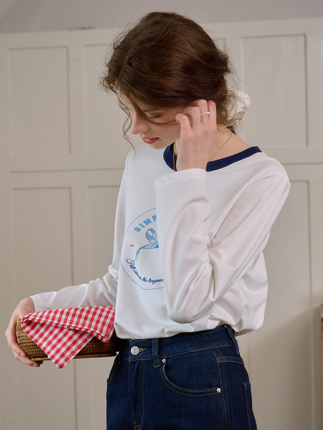 【Final Sale】Hunter Round Neck Bow Pattern Top