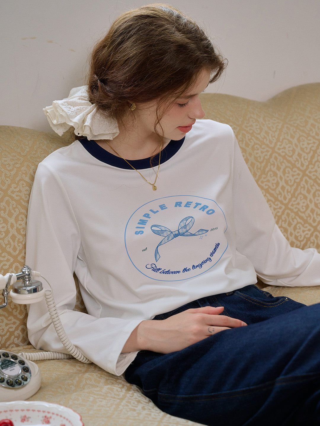【Final Sale】Hunter Round Neck Bow Pattern Top