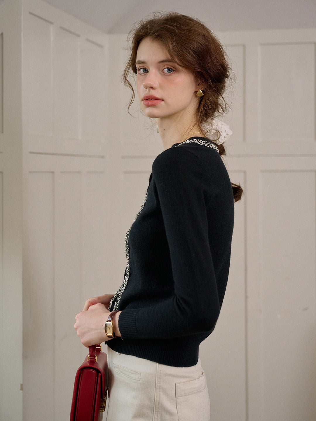 【Final Sale】Cara Simple Contrasting Black Cardigan