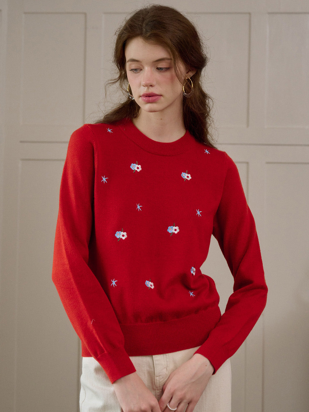 【Final Sale】Gracie Round Neck Embroidery Sweater
