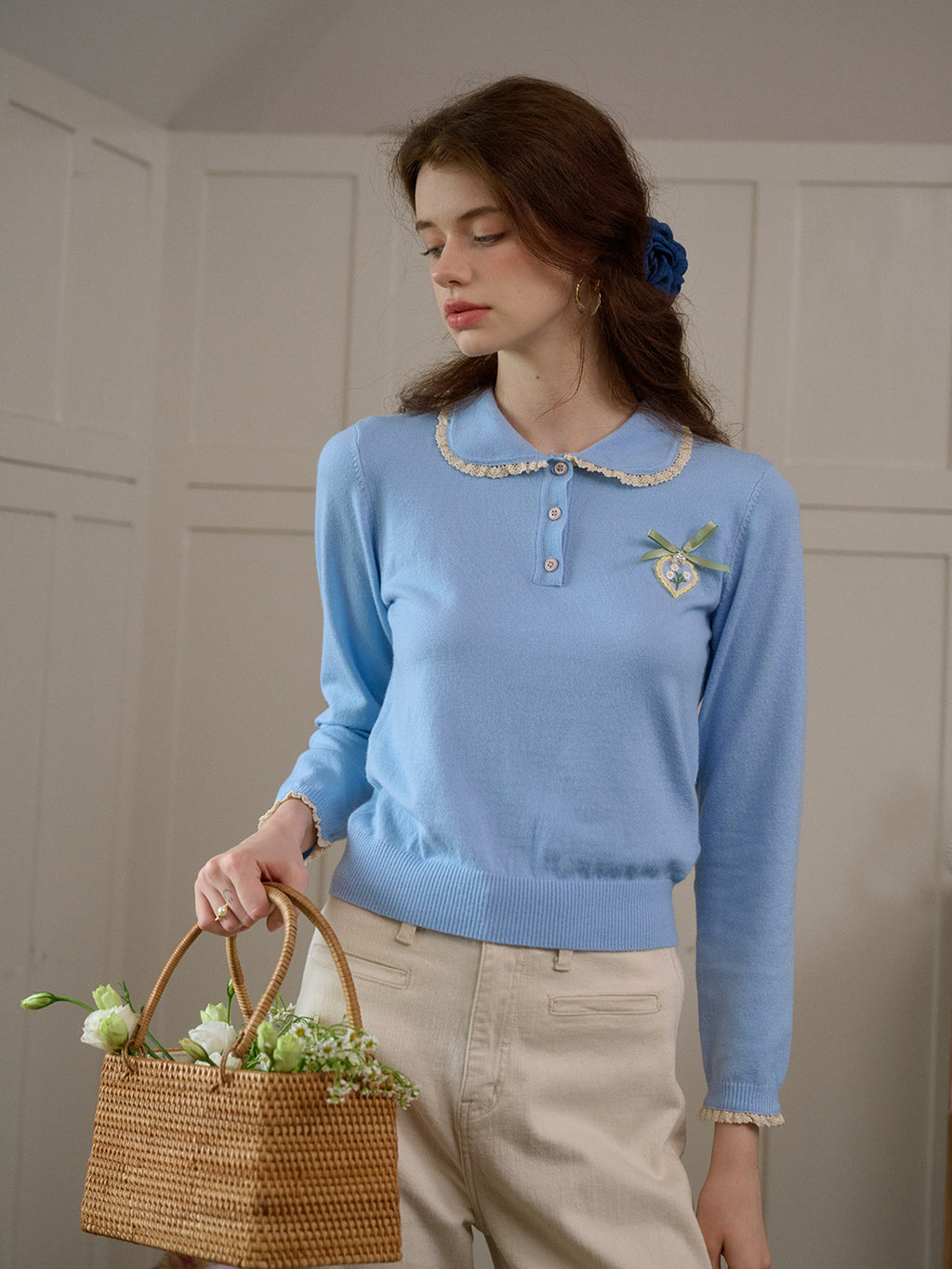 【Final Sale】Phoebe Customized Contrast Collared Pullover Sweater