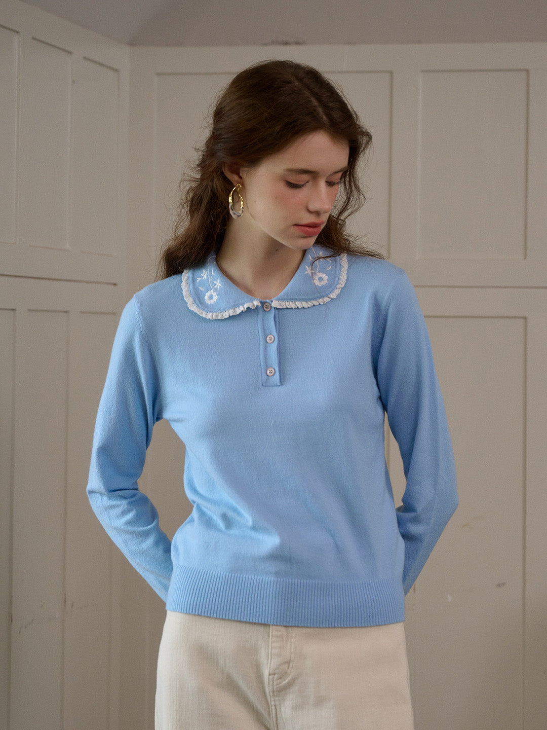 【Final Sale】Talia Peter Pan Collar Embroidery Blouse