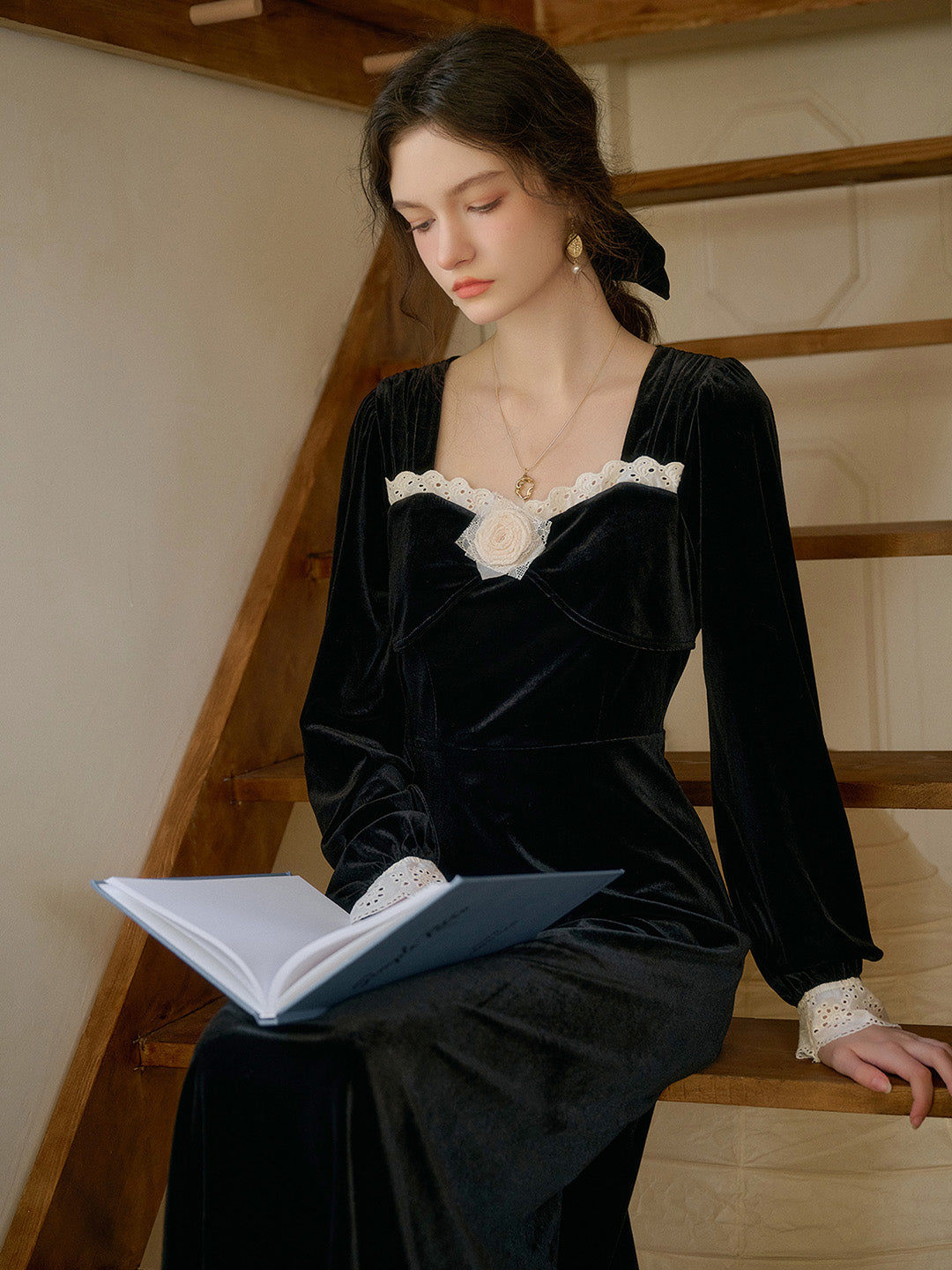 【Final Sale】Valentina Square Collar Rose Dress