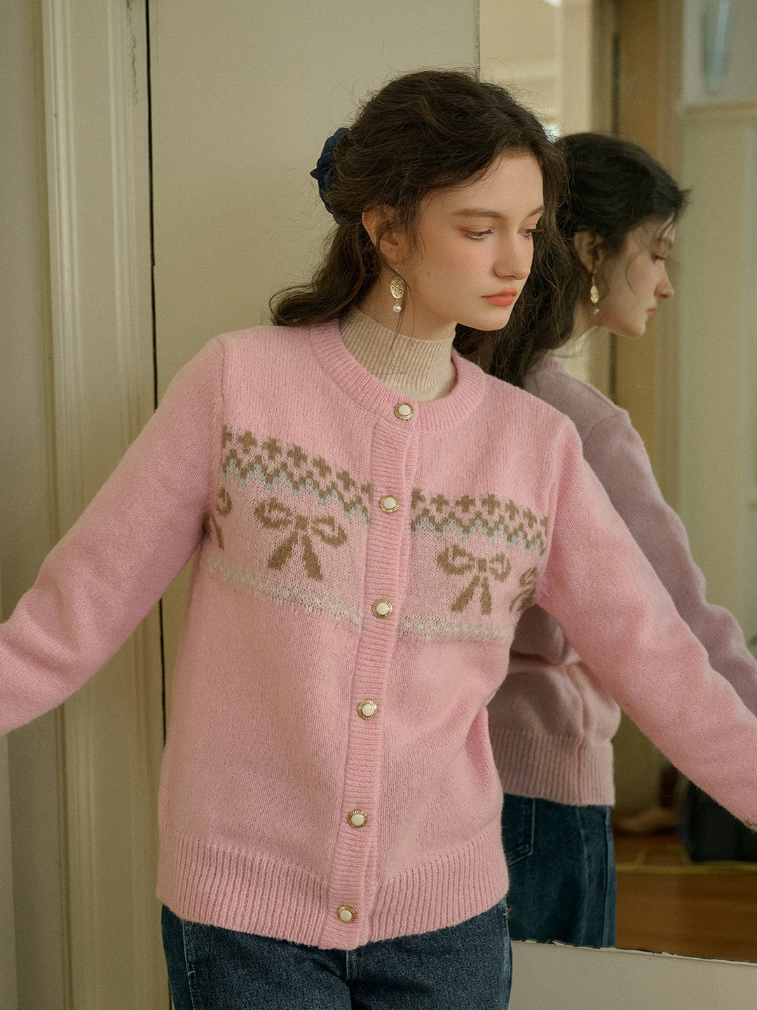 【Final Sale】Zoey Round Neck Bow Patter Sweater