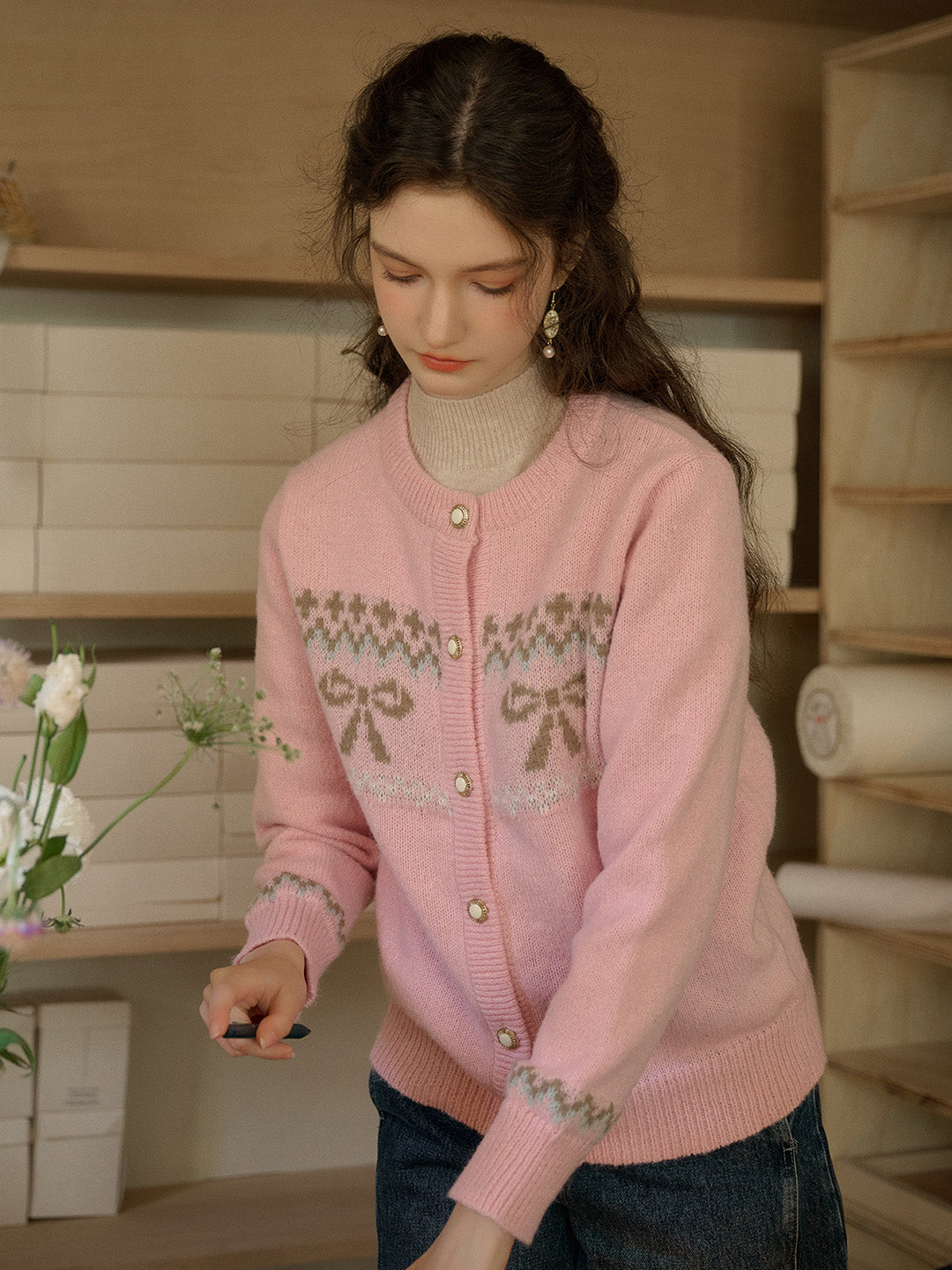 【Final Sale】Zoey Round Neck Bow Patter Sweater