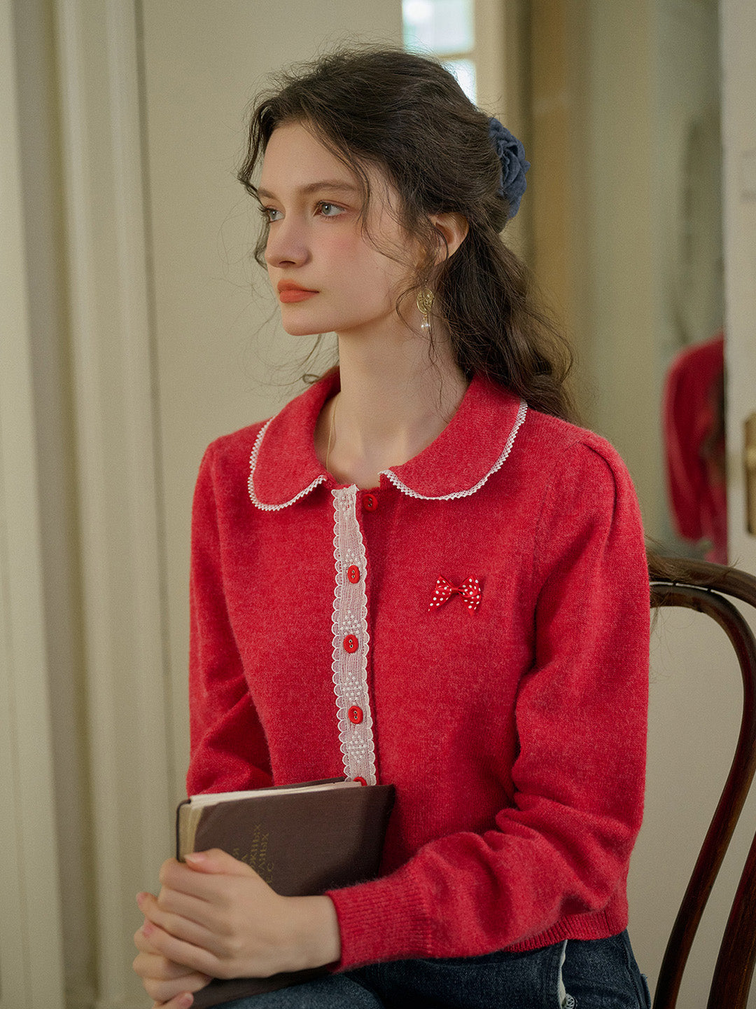【Final Sale】Laylah Doll Neck Collision Lace Sweater Cardigan