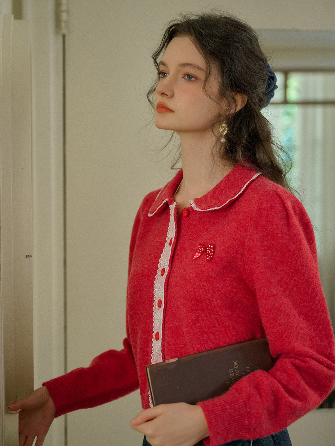 【Final Sale】Laylah Doll Neck Collision Lace Sweater Cardigan