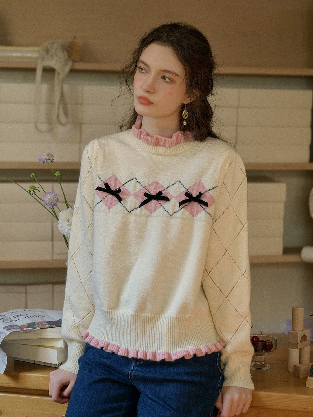 【Final Sale】Max Ruffled Collar Bow Sweater