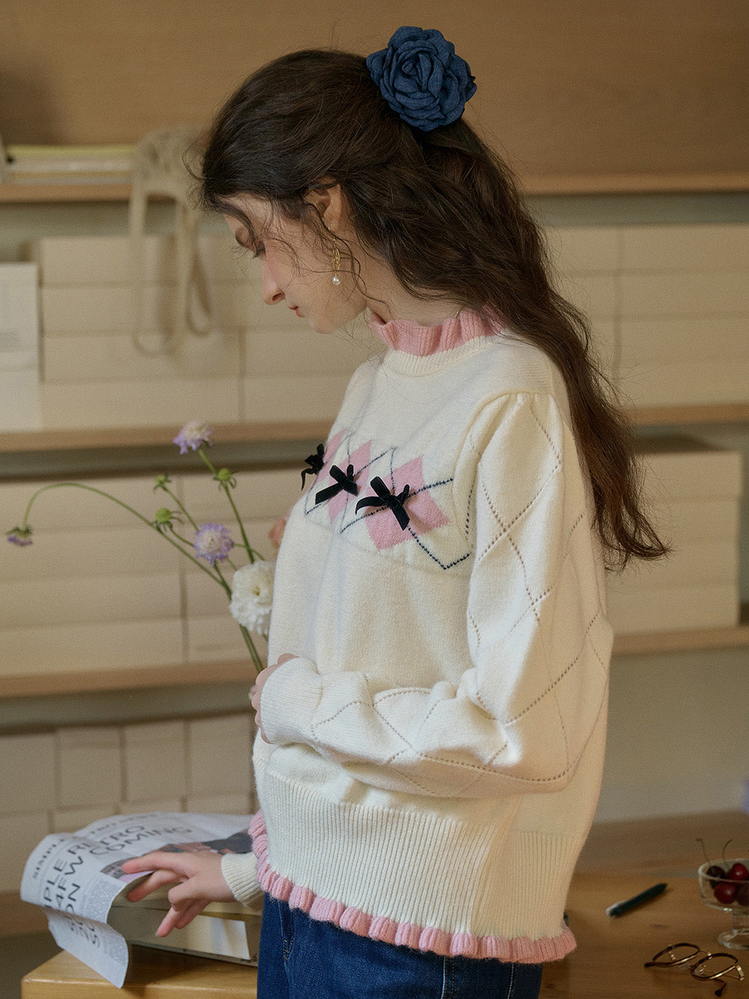【Final Sale】Max Ruffled Collar Bow Sweater