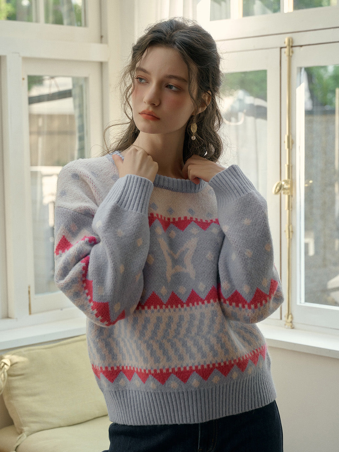 【Final Sale】Kimora Ribbed Round Neck Constrasting Sweater