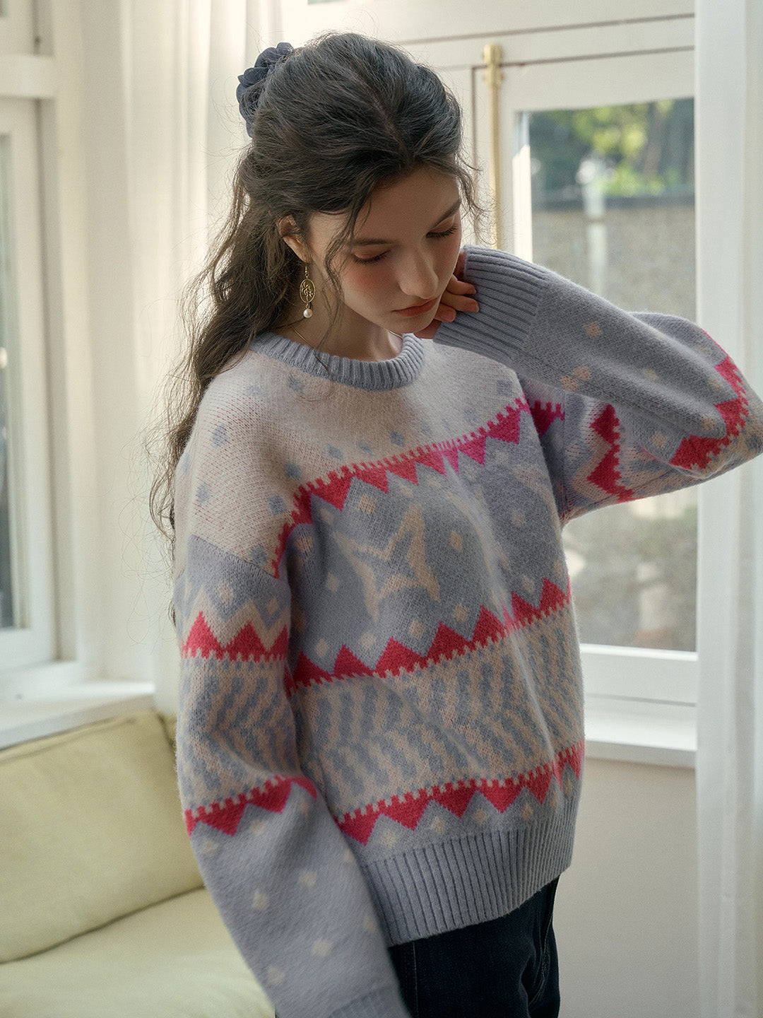 【Final Sale】Kimora Ribbed Round Neck Constrasting Sweater
