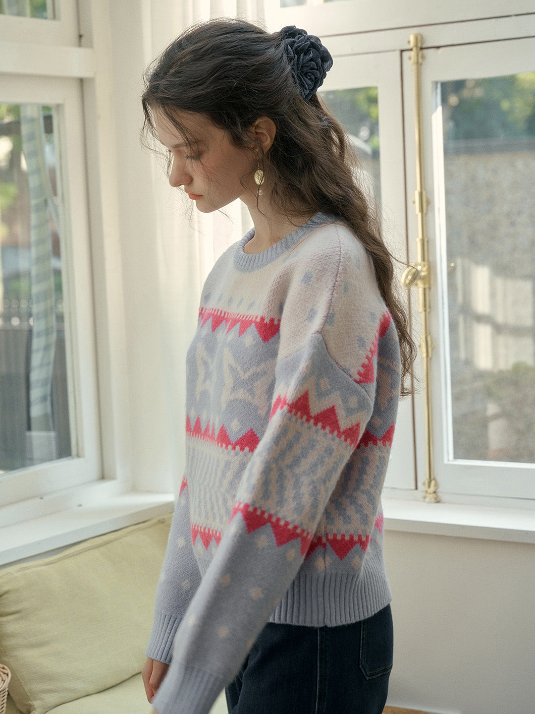 【Final Sale】Kimora Ribbed Round Neck Constrasting Sweater