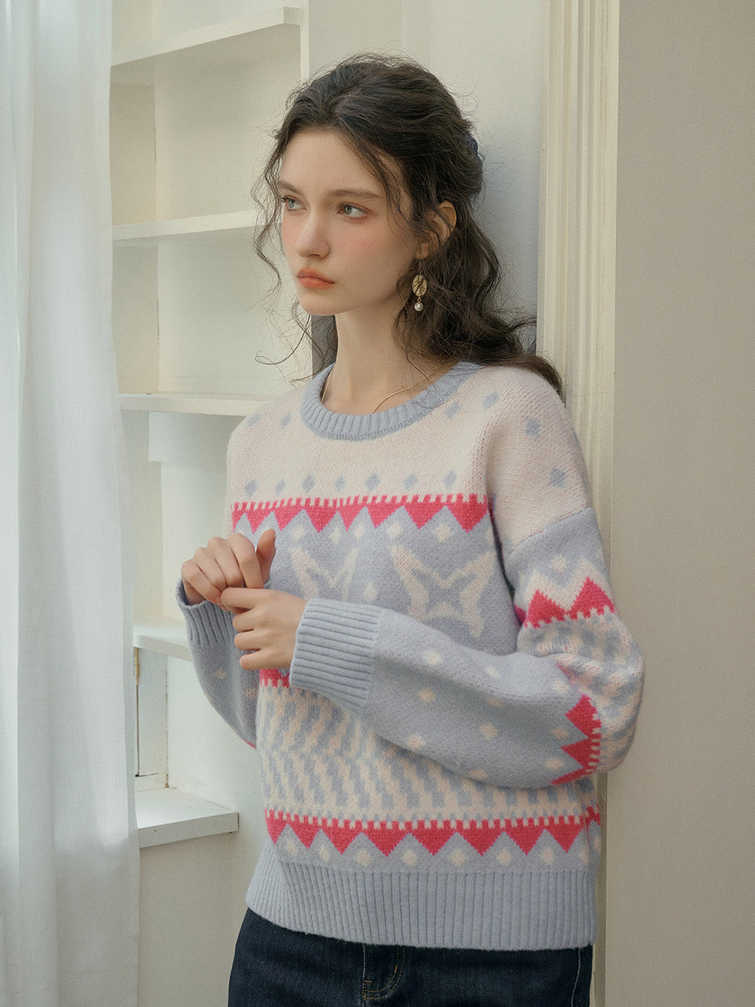 【Final Sale】Kimora Ribbed Round Neck Constrasting Sweater