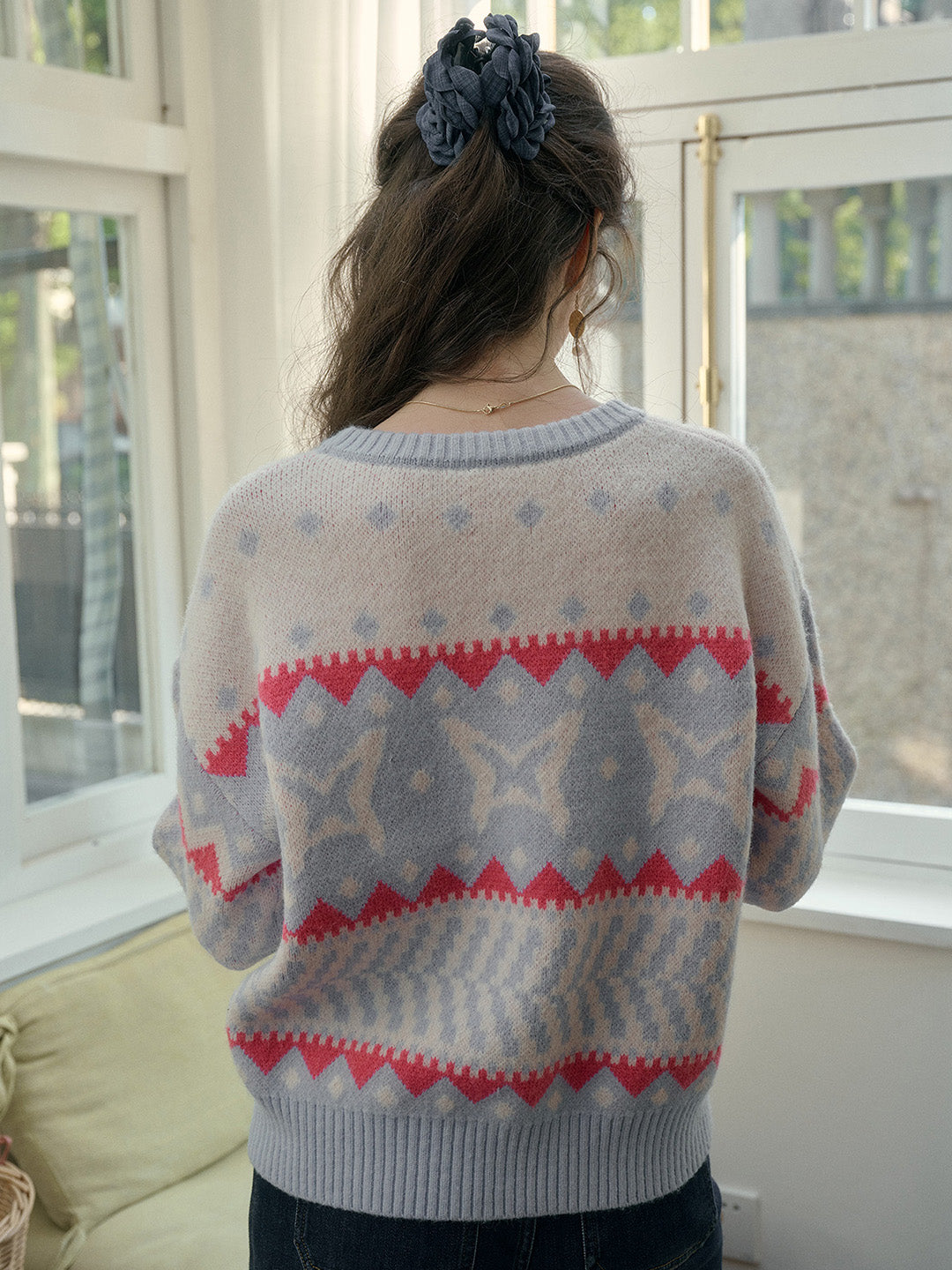 【Final Sale】Kimora Ribbed Round Neck Constrasting Sweater