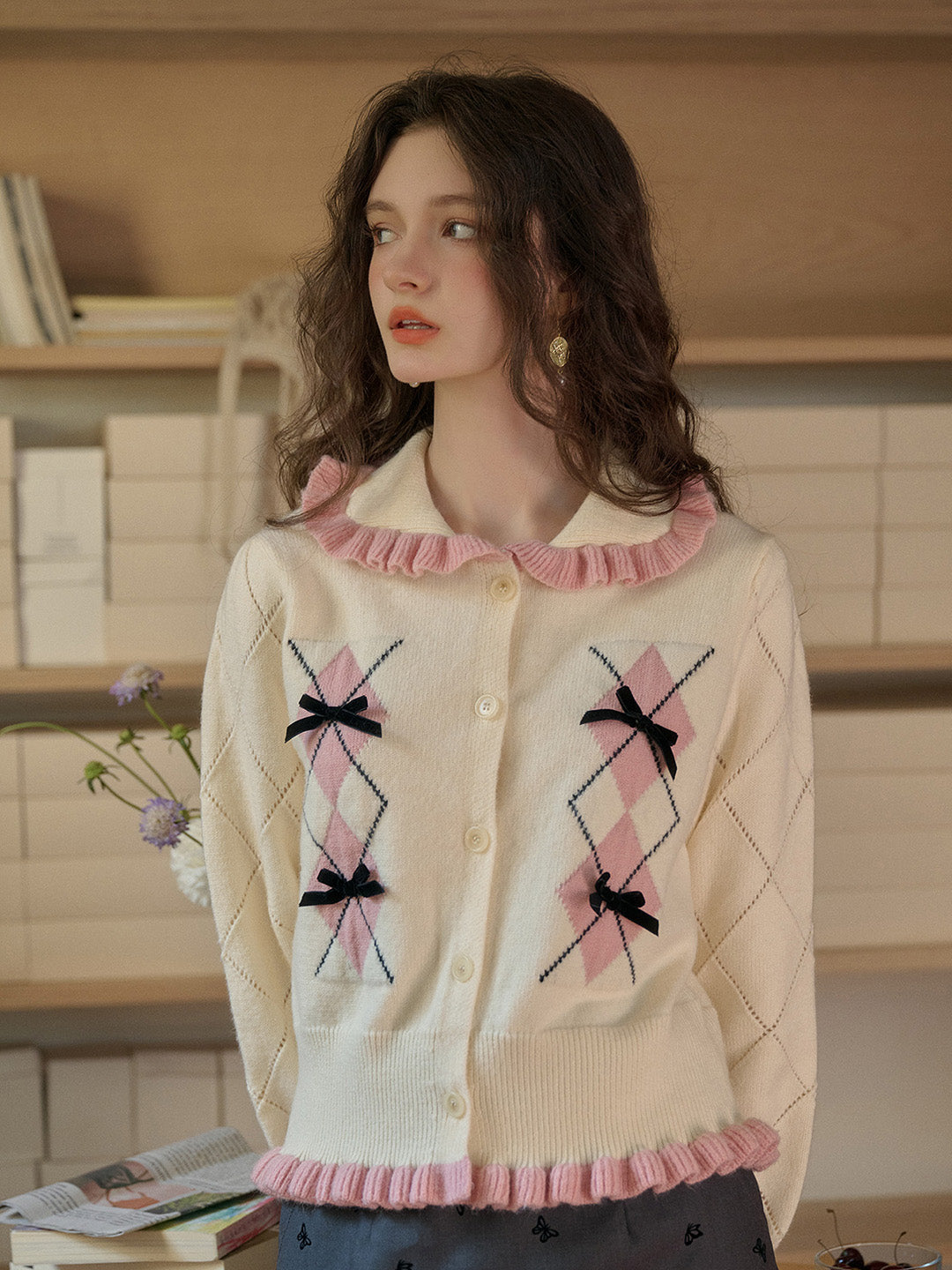 【Final Sale】Chandler Ruffle Collar Bow Cardigan
