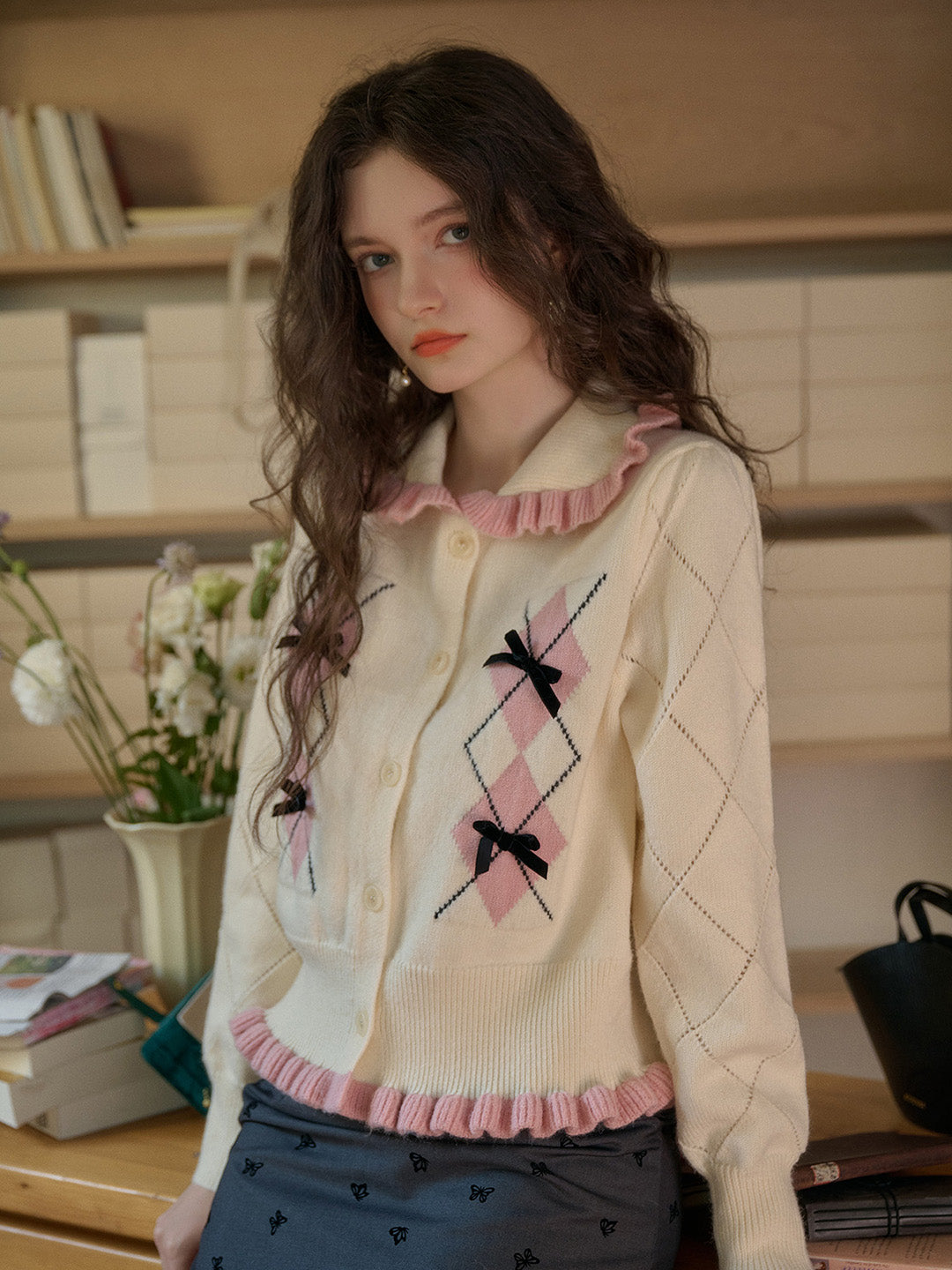 【Final Sale】Chandler Ruffle Collar Bow Cardigan