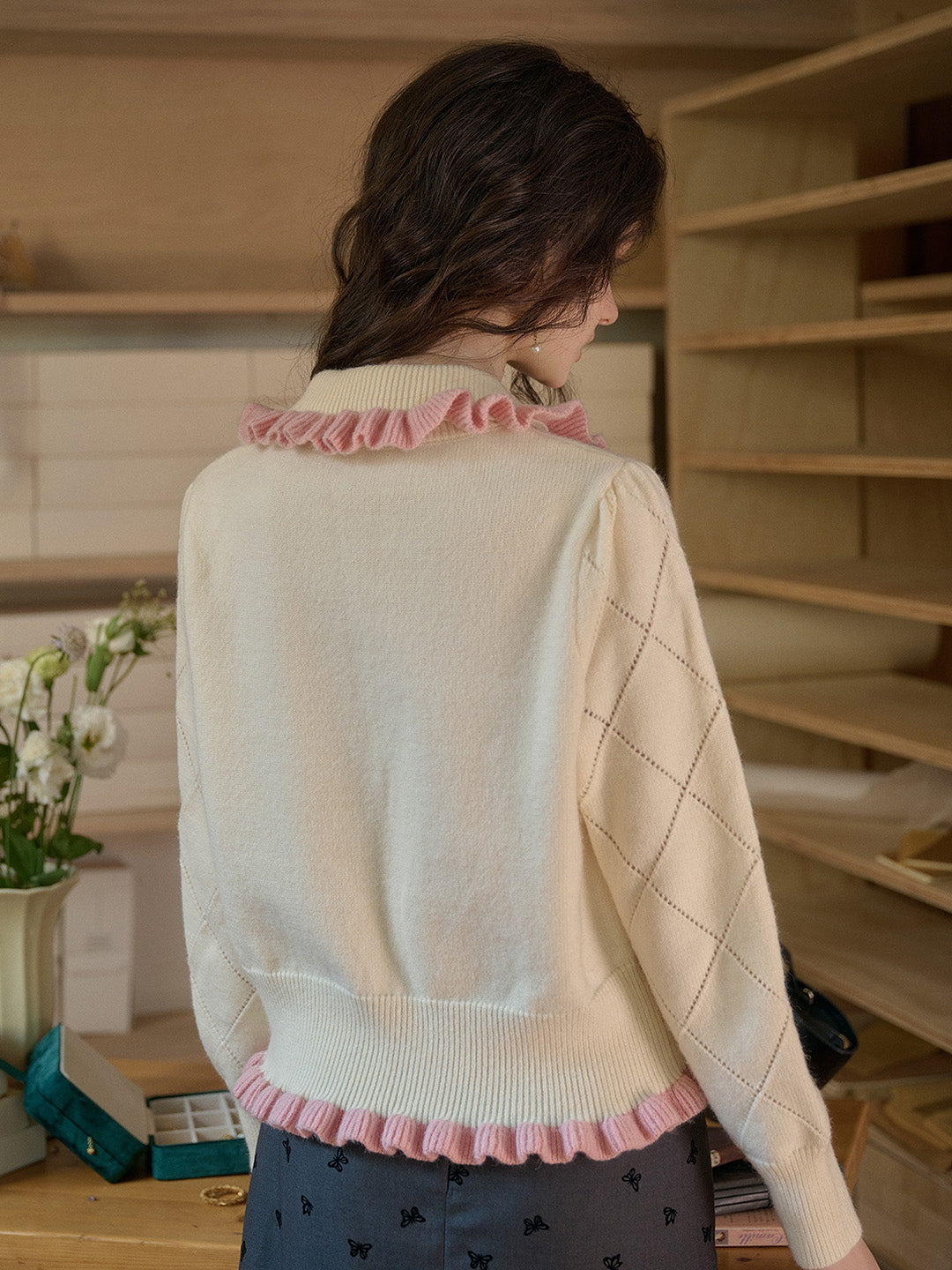 【Final Sale】Chandler Ruffle Collar Bow Cardigan