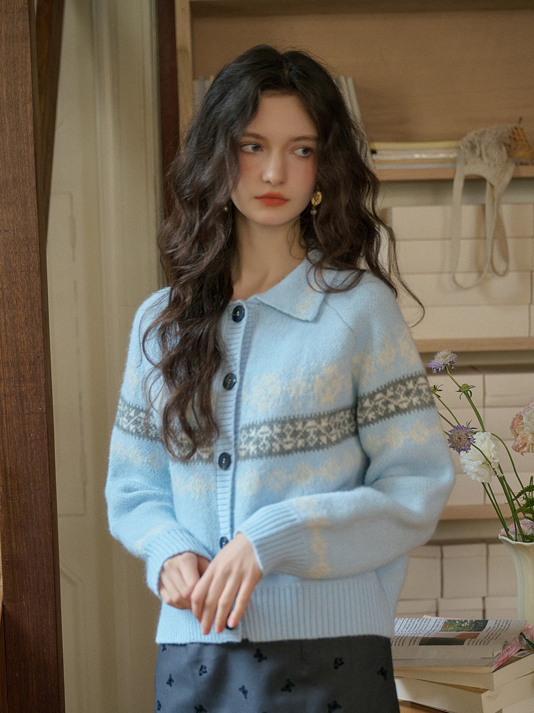 【Final Sale】Nyra Peter Pan Collar Clash Print Cardigan