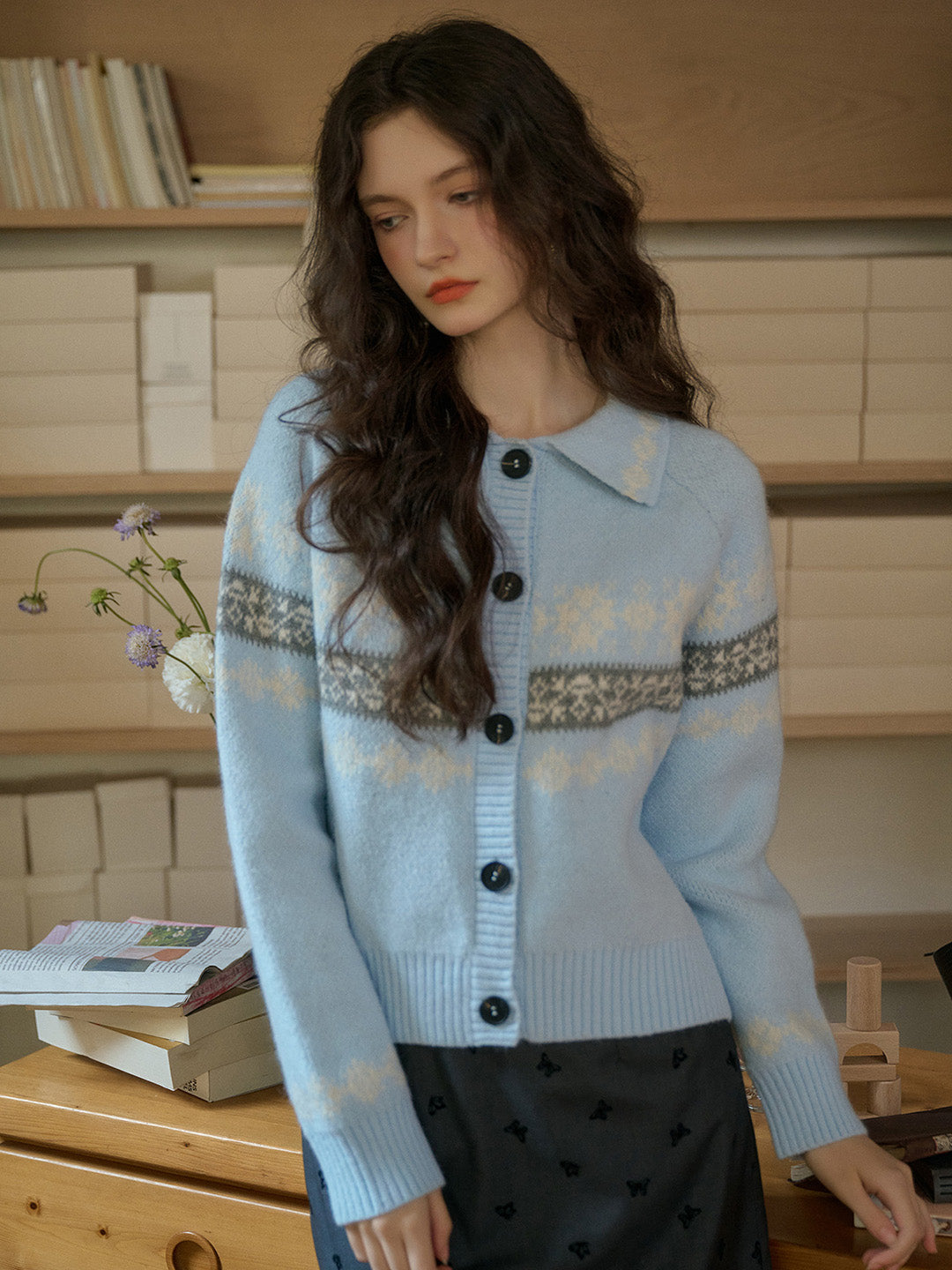 【Final Sale】Nyra Peter Pan Collar Clash Print Cardigan