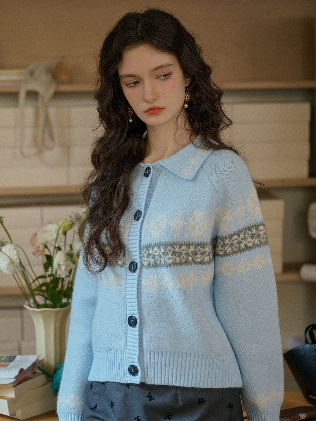 【Final Sale】Nyra Peter Pan Collar Clash Print Cardigan