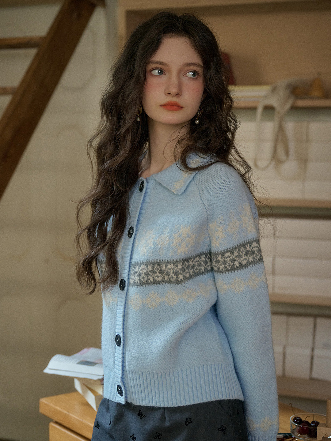 【Final Sale】Nyra Peter Pan Collar Clash Print Cardigan