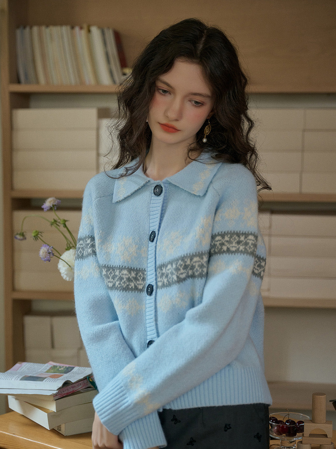 【Final Sale】Nyra Peter Pan Collar Clash Print Cardigan