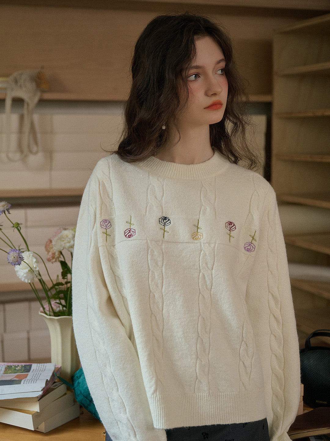 【Final Sale】Rebecca Round Neck Ribbed Rose Wool Sweater