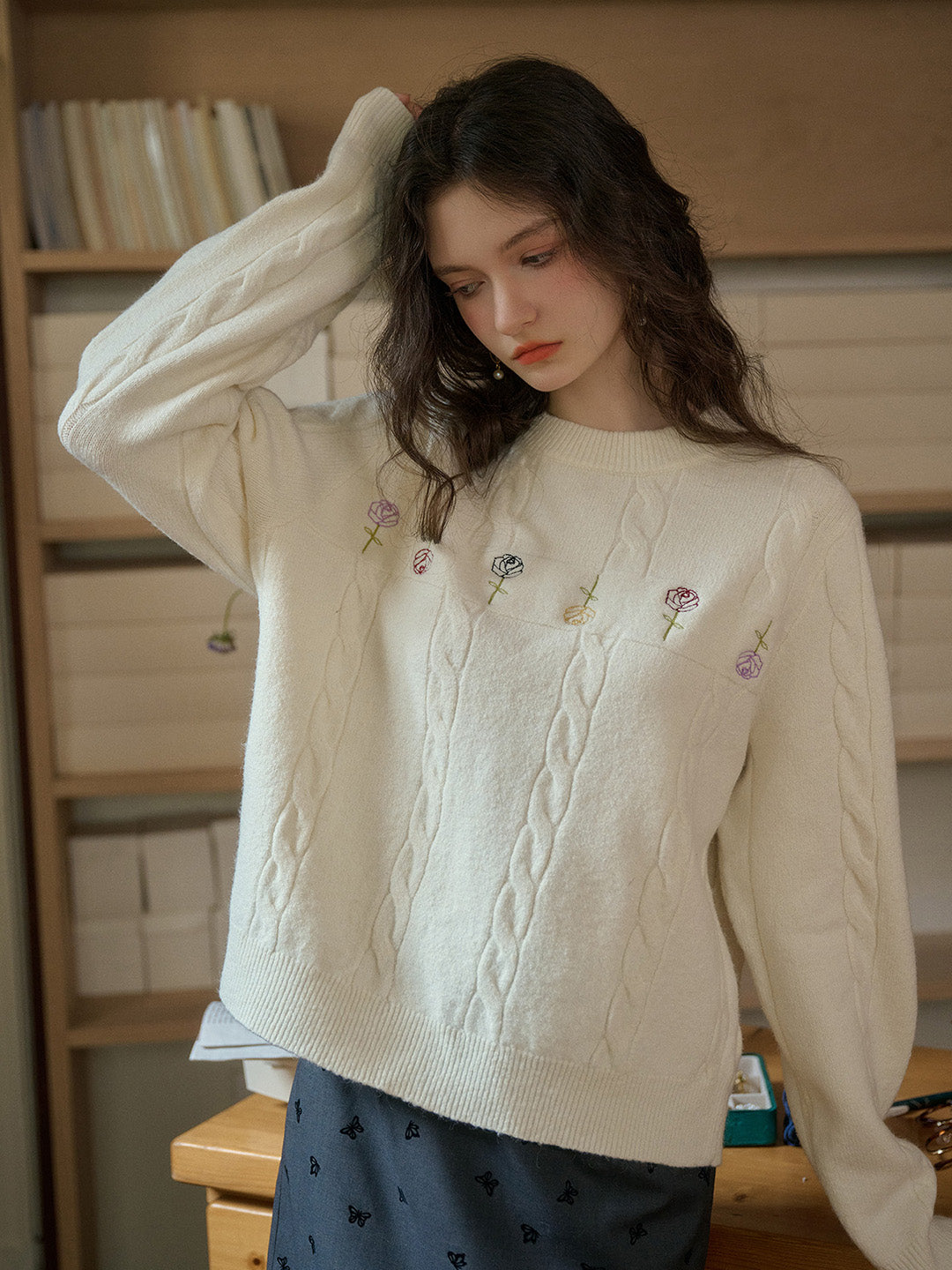 【Final Sale】Rebecca Round Neck Ribbed Rose Wool Sweater