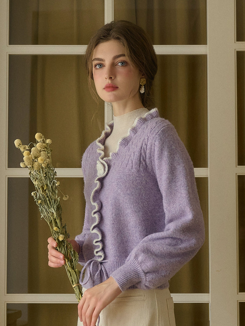 3D Floral Knit Cardigan With V Neck