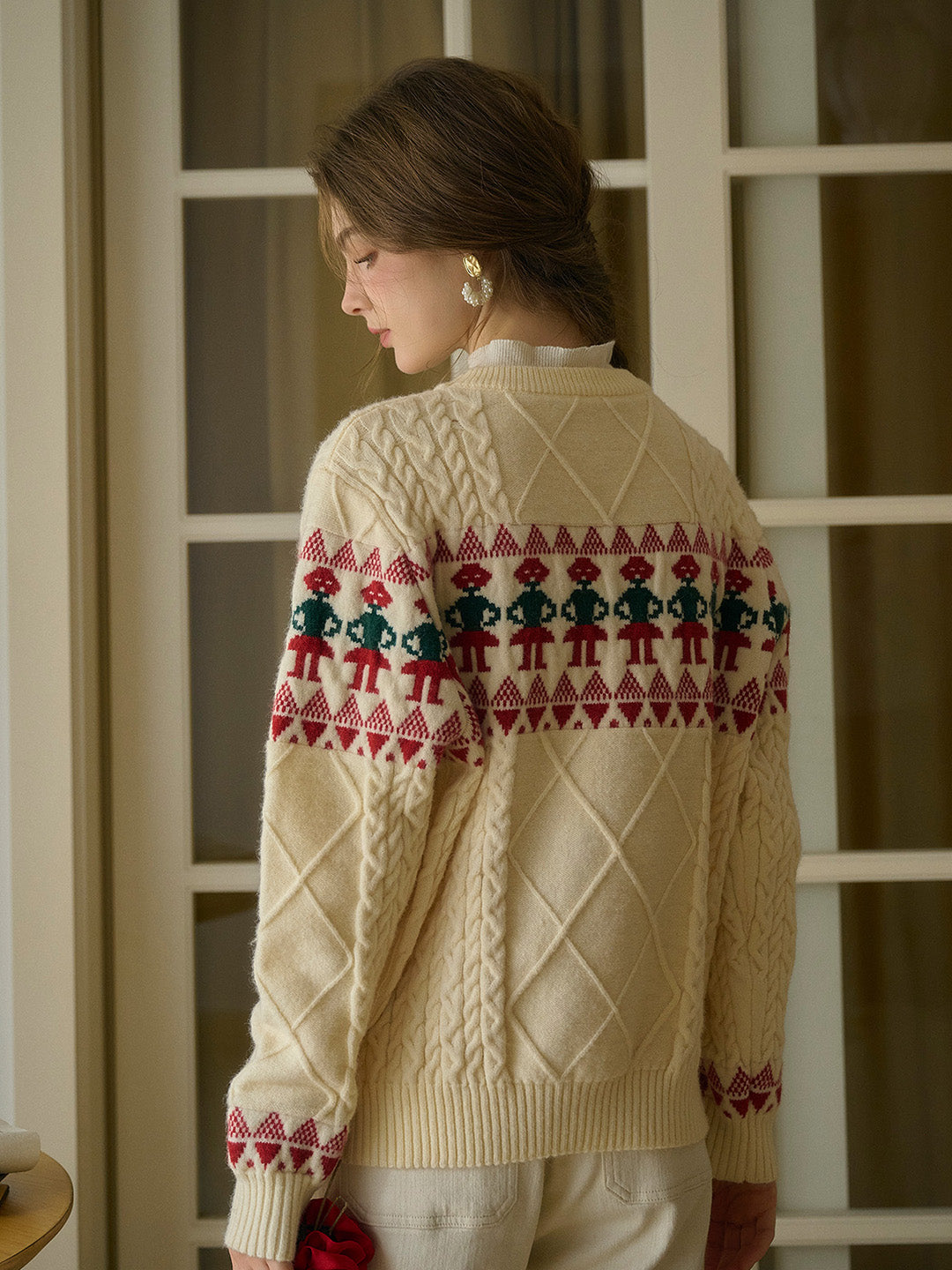 【Final Sale】Alianna Fair Isle Ribbed Round Neck Christmas Pattern Knit Sweater
