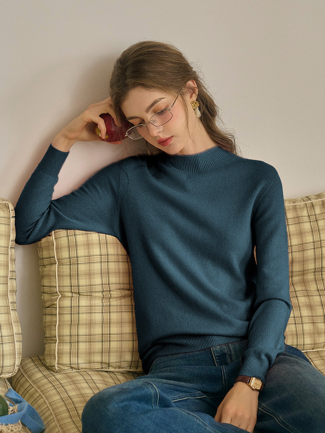 Kamari Mock Neck 100% Wool Slim Fit Knit Sweater-Red