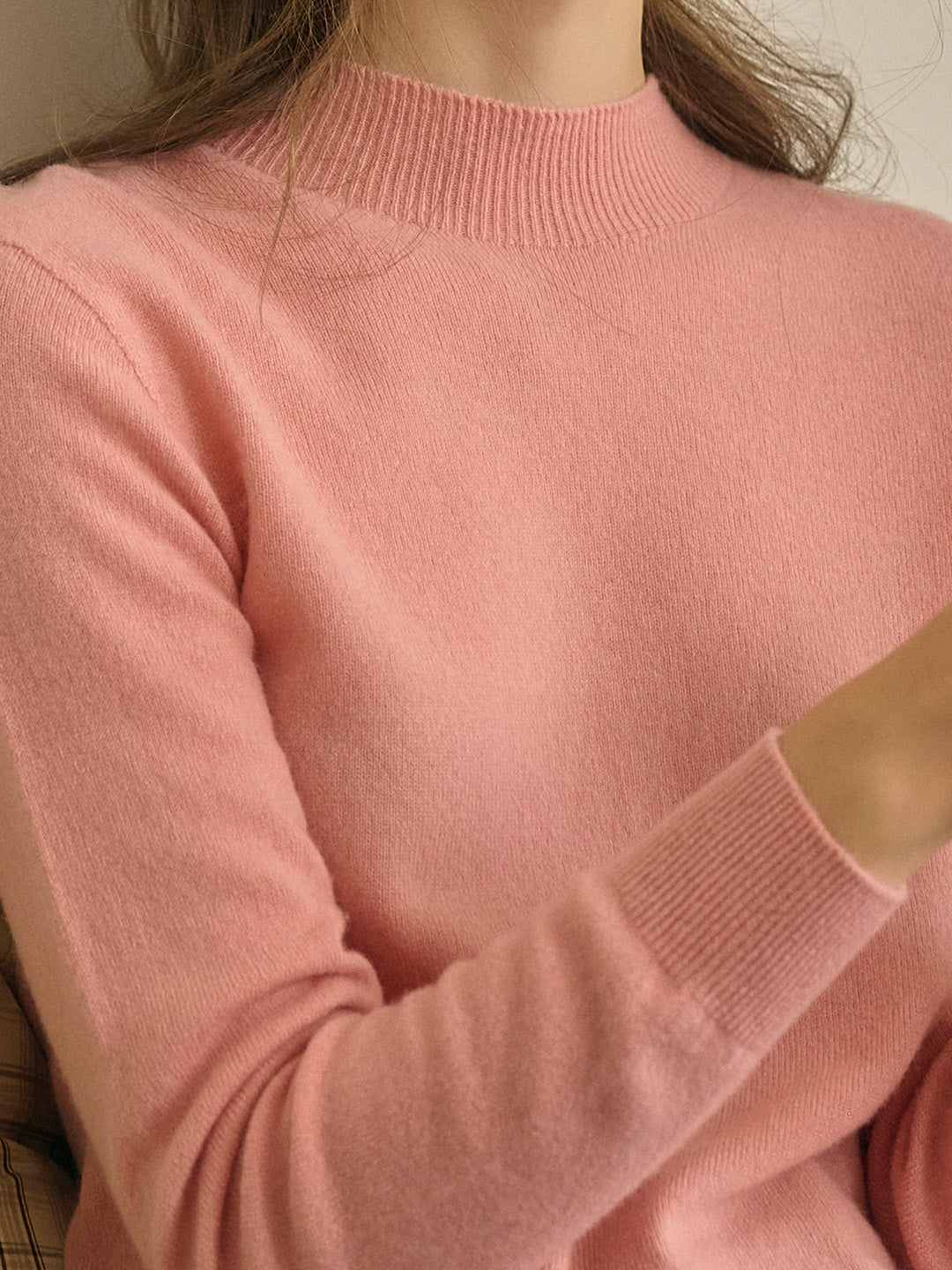 Kamari Mock Neck 100% Wool Slim Fit Knit Sweater-Pink