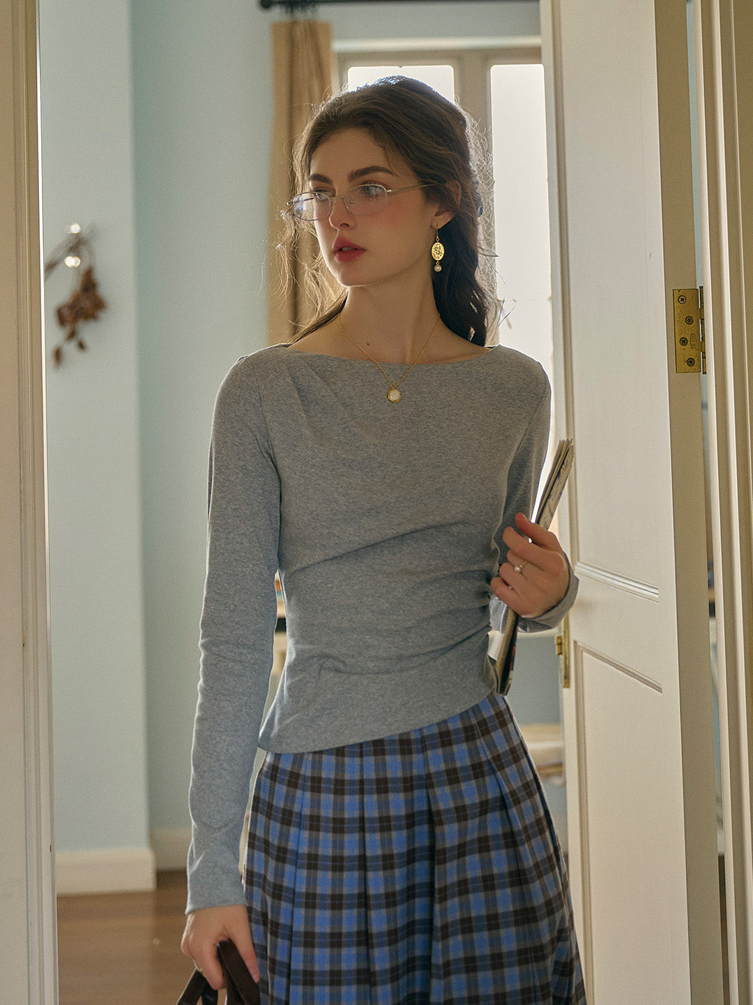 Belen Classic Design Pleated Knitted Fit  Sweatshirt - Gray
