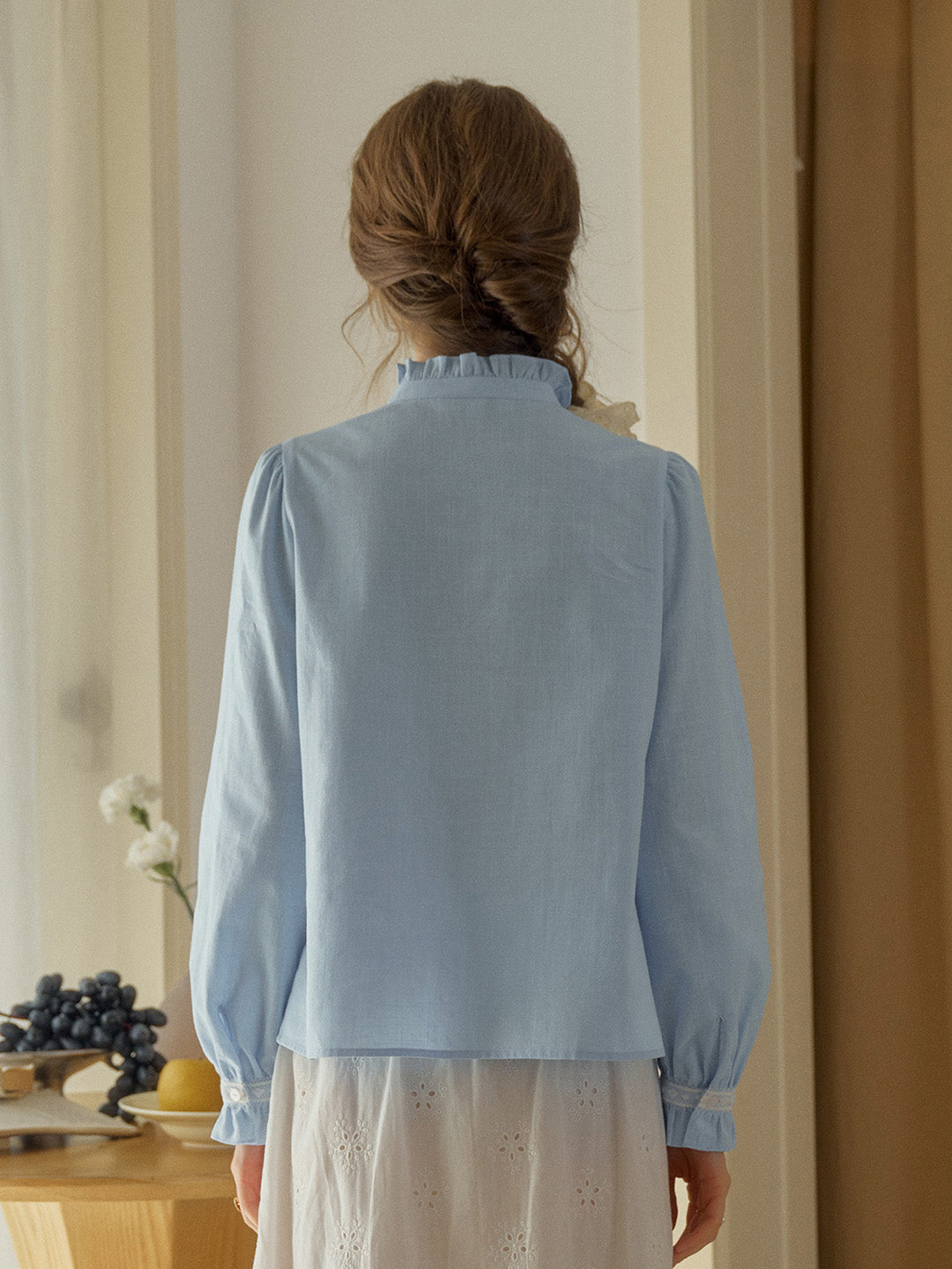 Kitty Wavy Stand Collar Lace Blouse - Pink