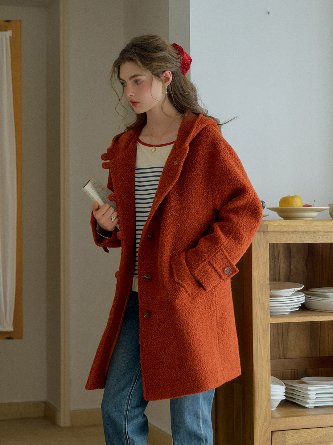 【Final Sale】Tyra Placket Pocket Hooded Wool Coat