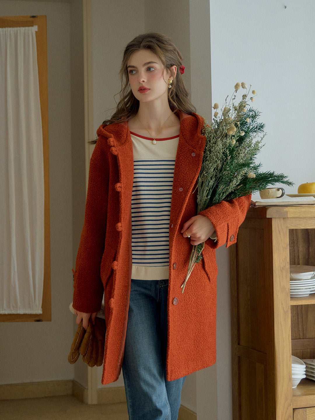 【Final Sale】Tyra Placket Pocket Hooded Wool Coat