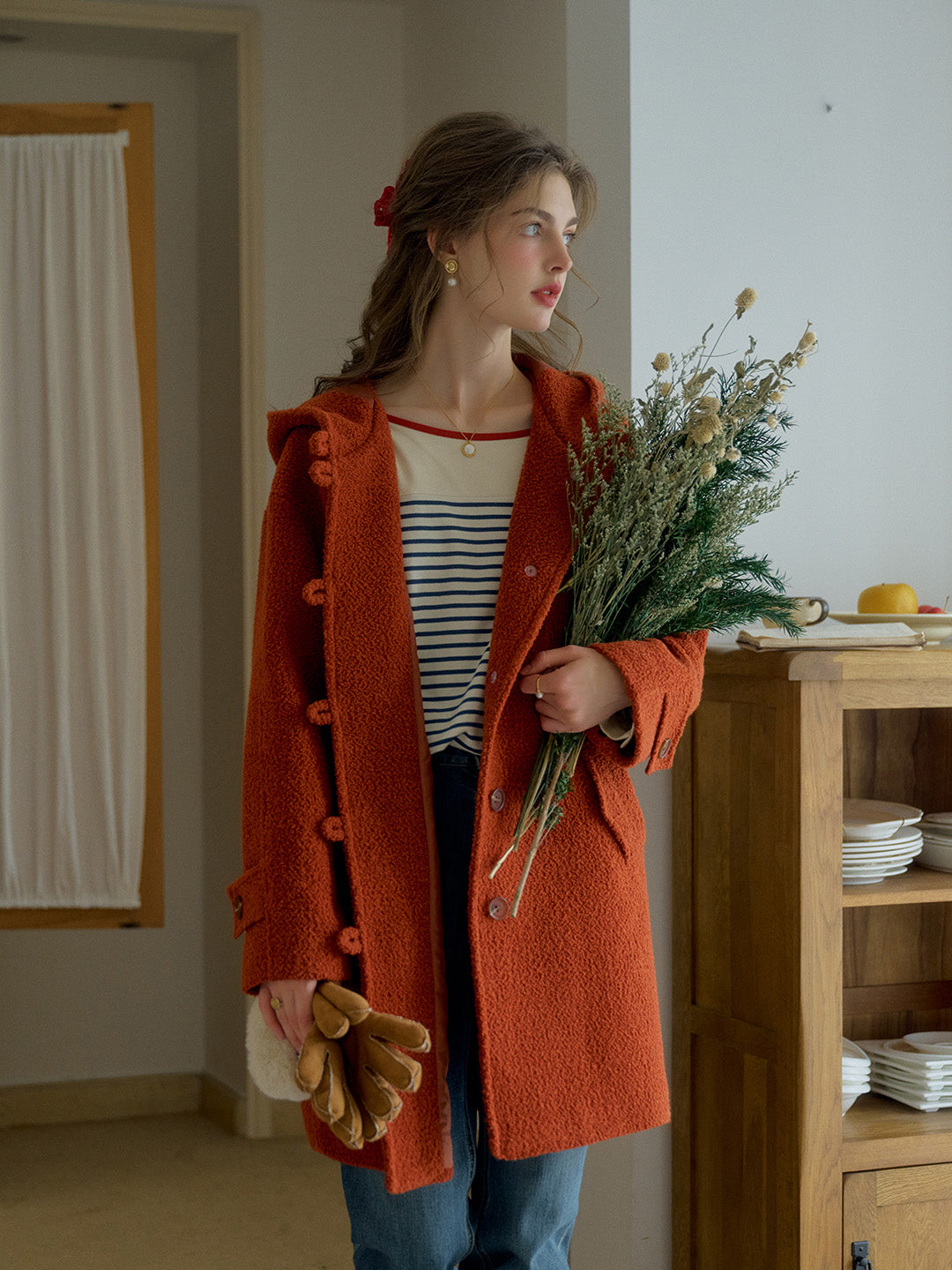 【Final Sale】Tyra Placket Pocket Hooded Wool Coat