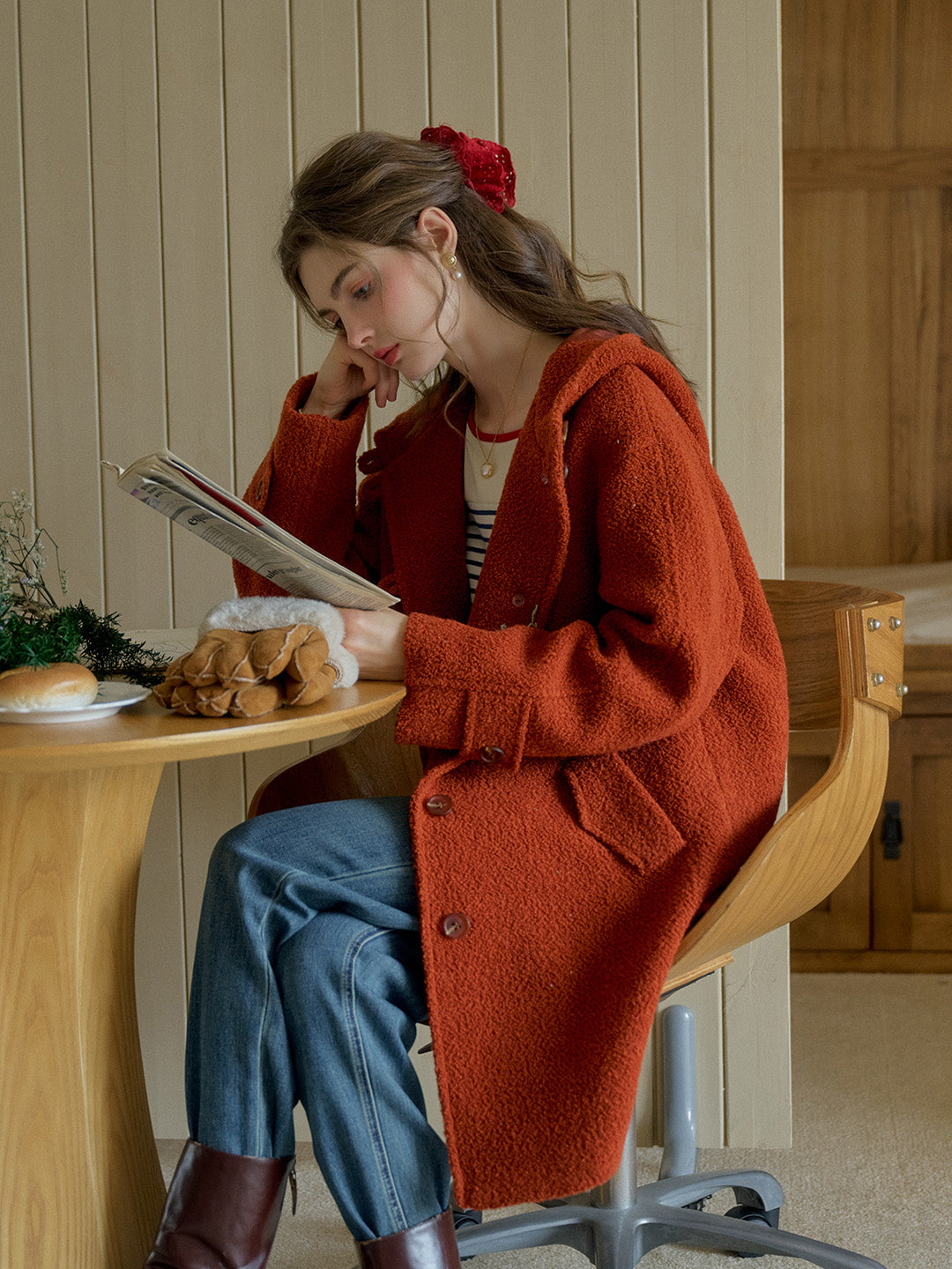 【Final Sale】Tyra Placket Pocket Hooded Wool Coat