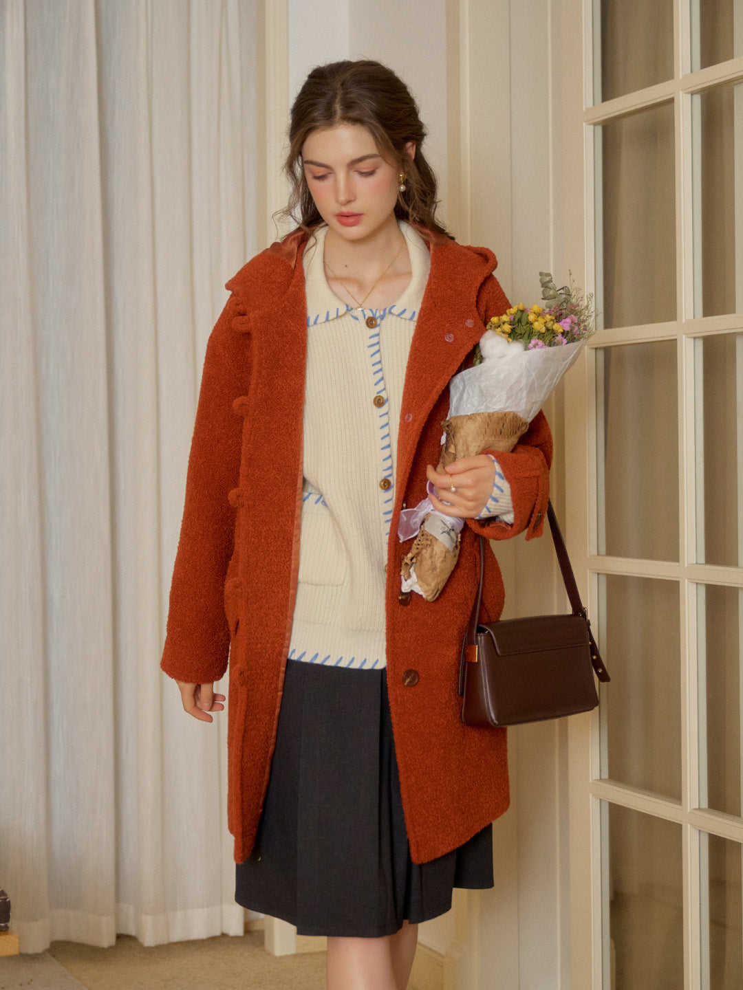 【Final Sale】Tyra Placket Pocket Hooded Wool Coat