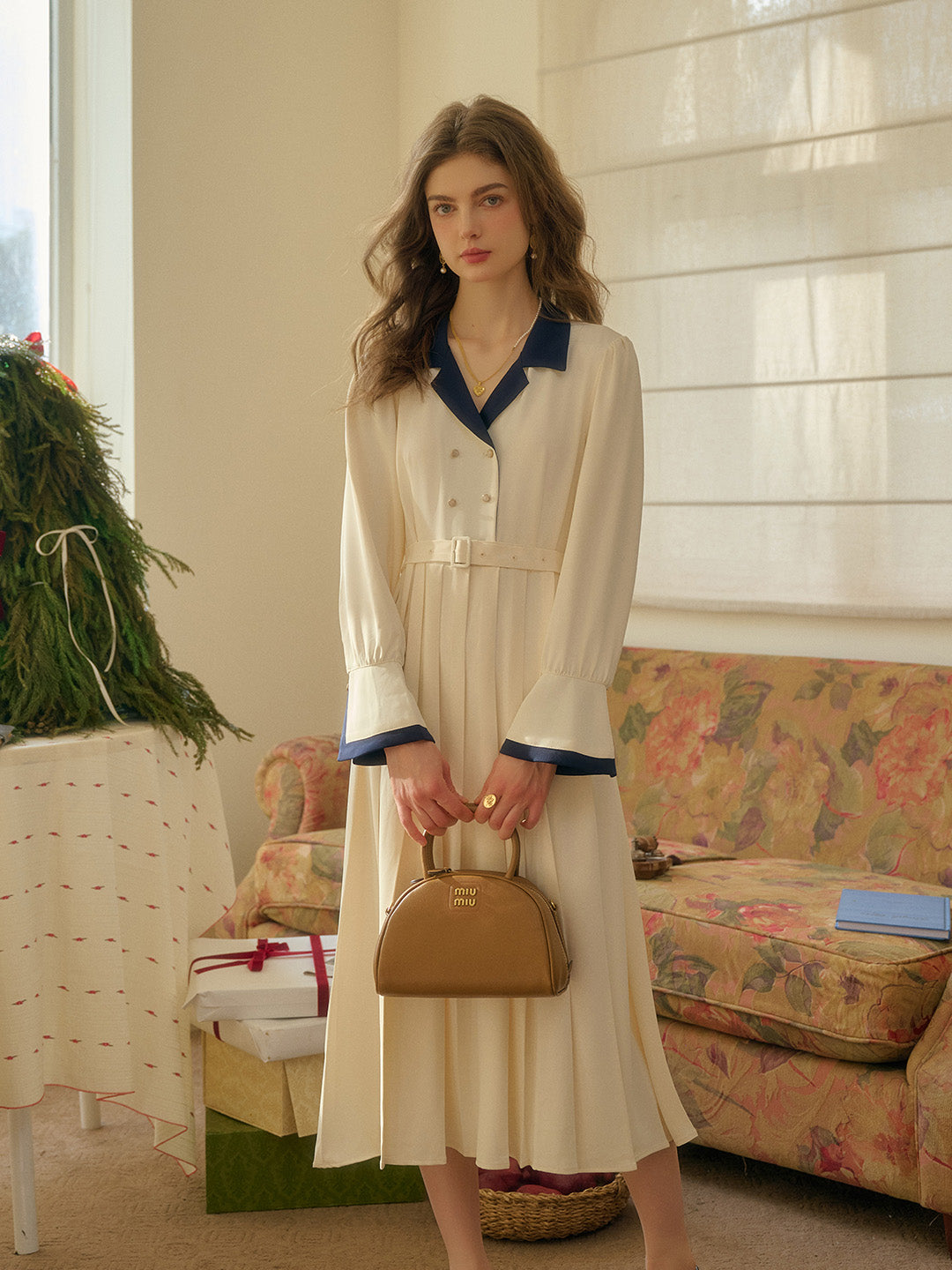 Simone Vintage Double Breasted Colorblock Collar Dress