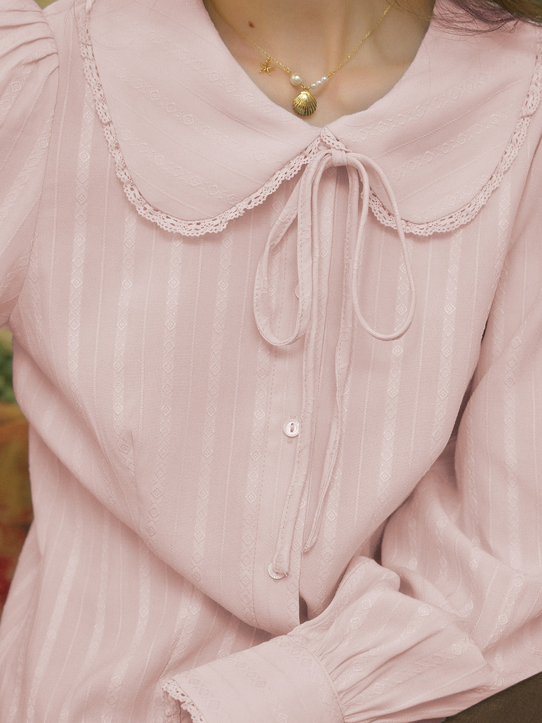 Addilyn Romantic Doll Collar Lace Stitching Tie Eedwardian Style Blouse