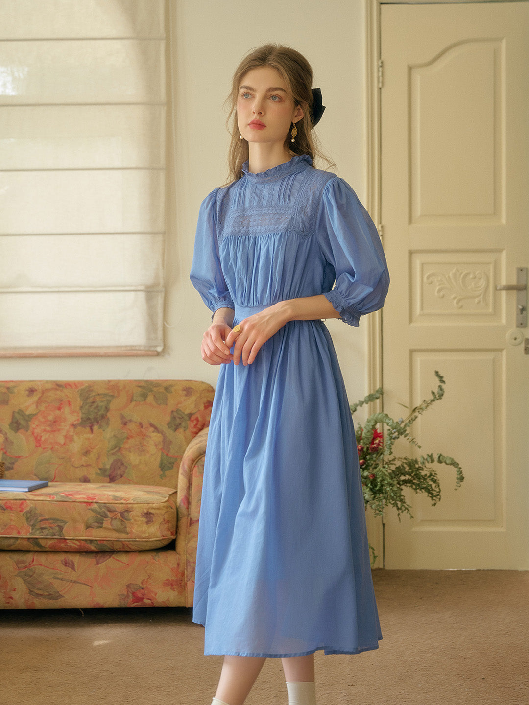 Averie Lace Panel Blue Dress