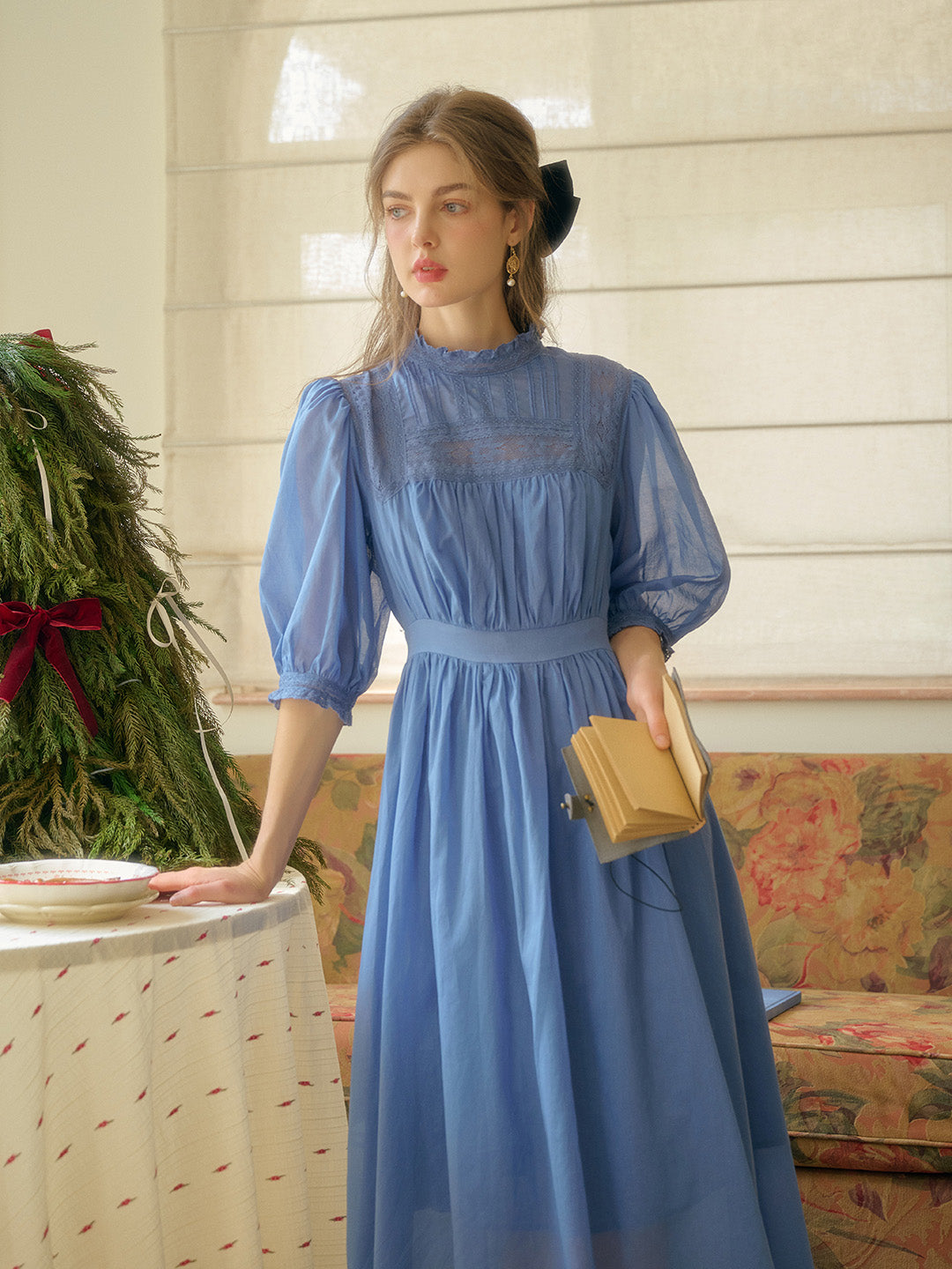 Averie Lace Panel Blue Dress