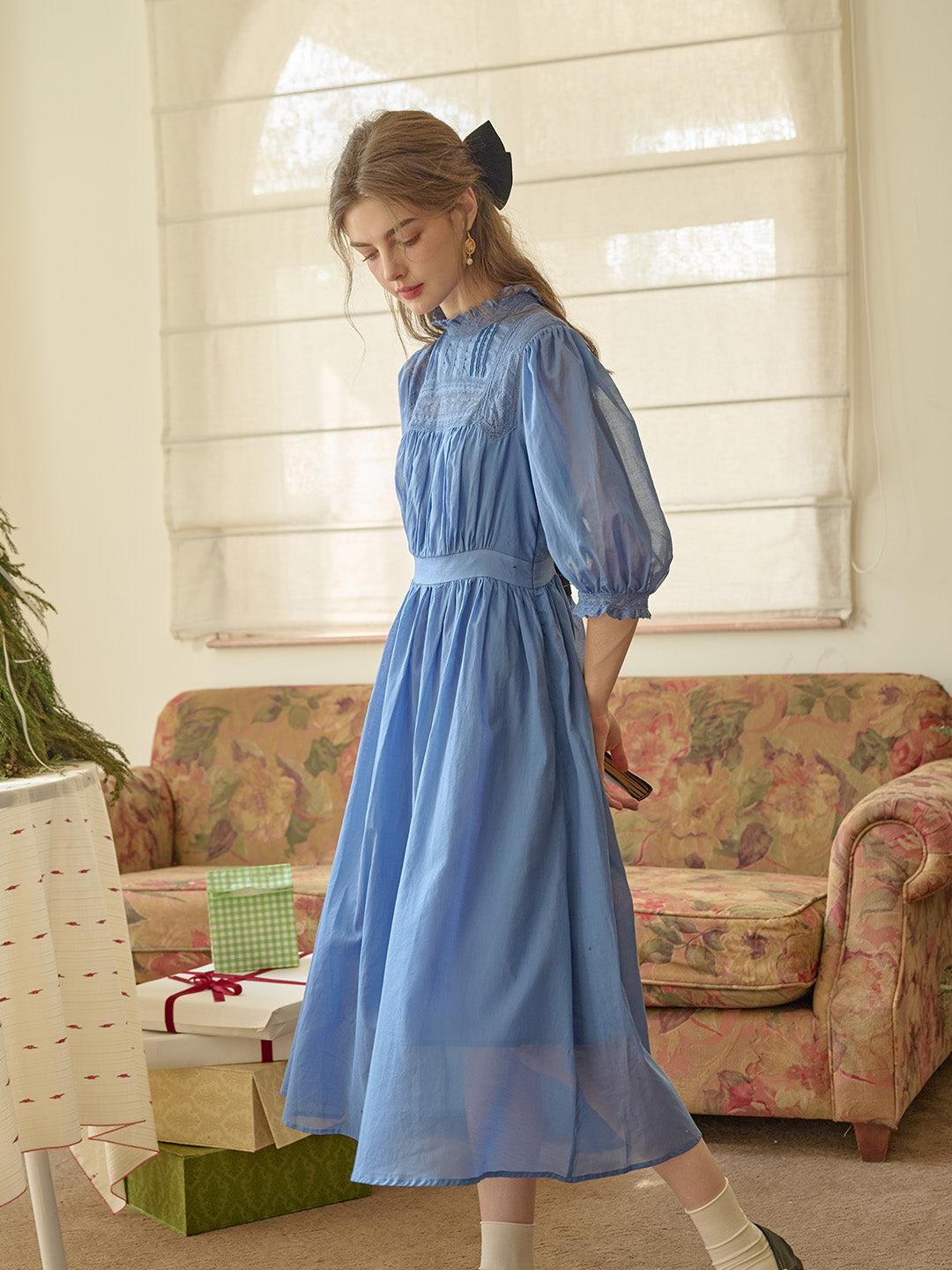 Averie Lace Panel Blue Dress